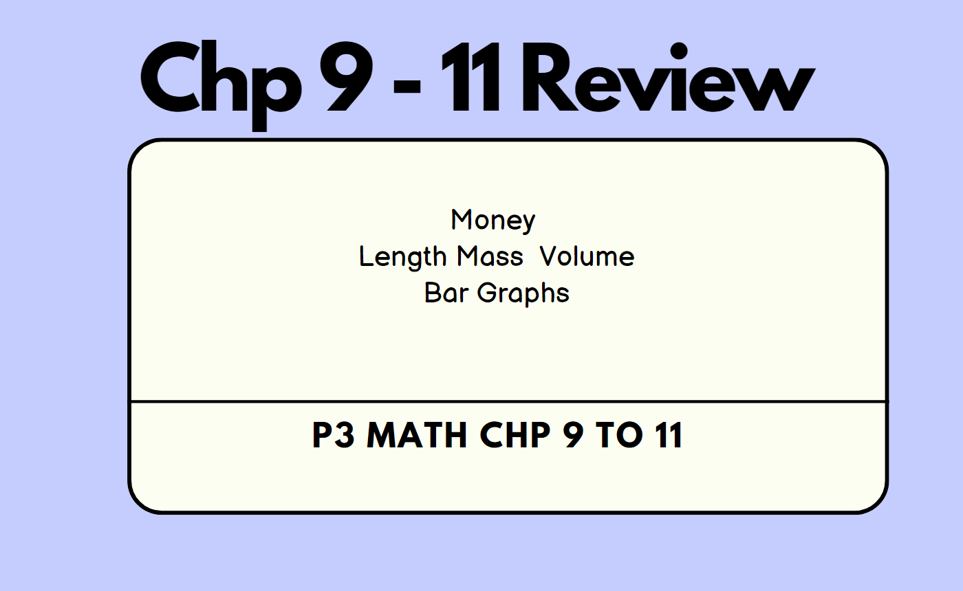 P3 Math Chp 9 – 11 Review | Money | Length Mass Volume | Bar Graph